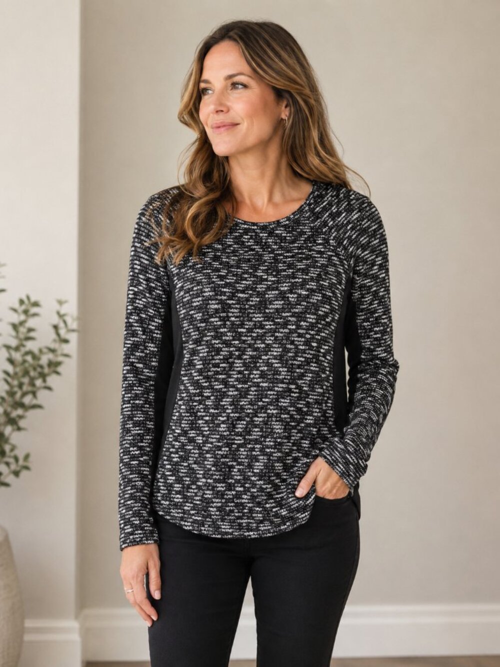 Black and white zipper sweater